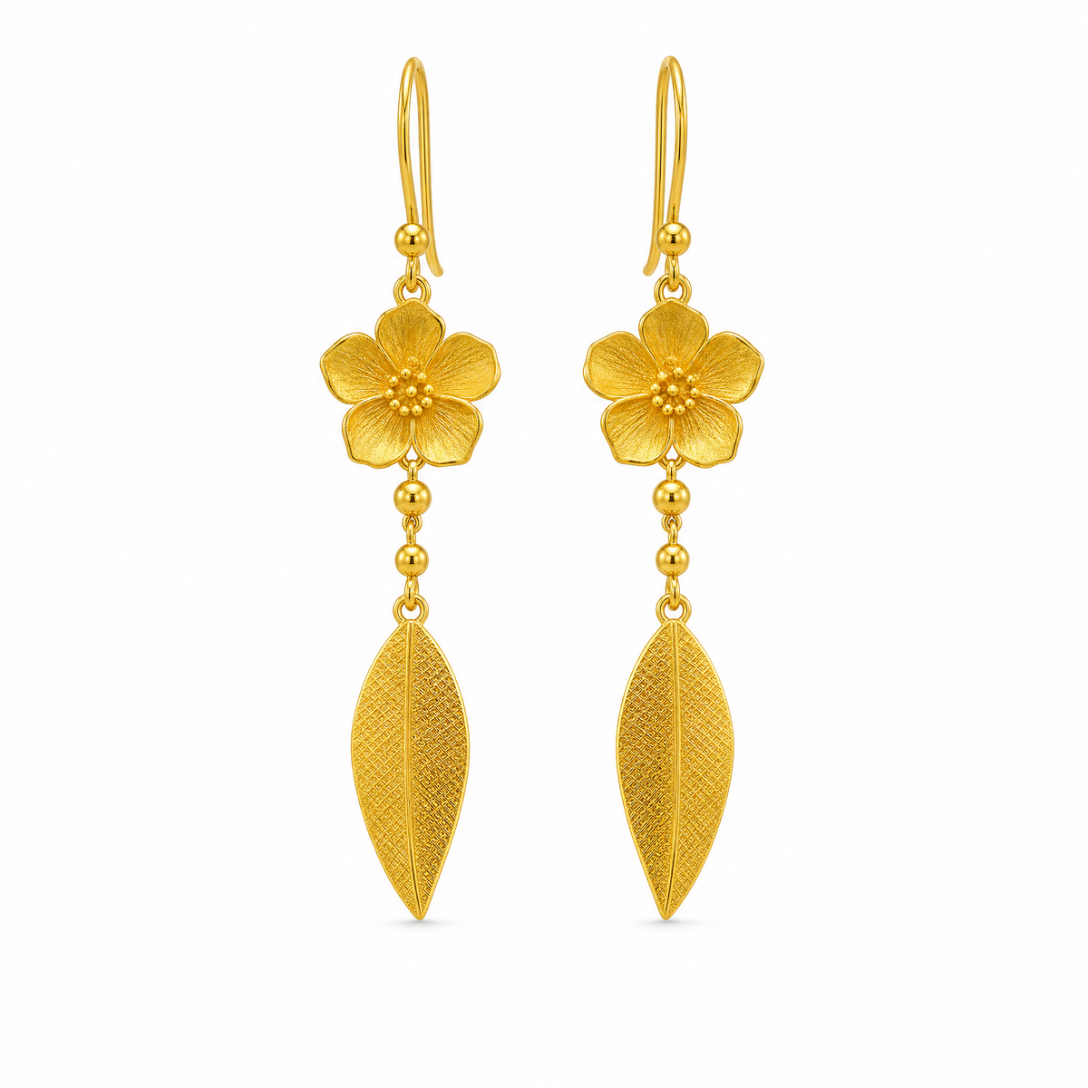 Gold Plated Tassel Flower Asymmetric Leaf Earrings Luxury Wedding Jewelry