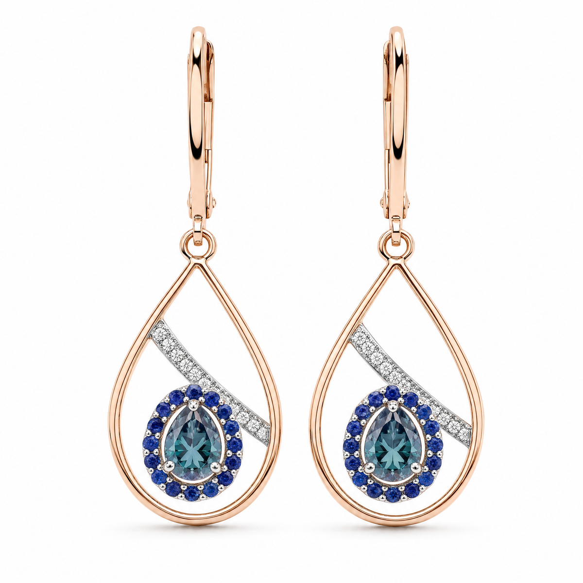 Blue Rose Gold  Electroplated Leaf Earrings