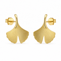 925 Silver Stud Earrings 14K Gold Ginkgo Biloba Design