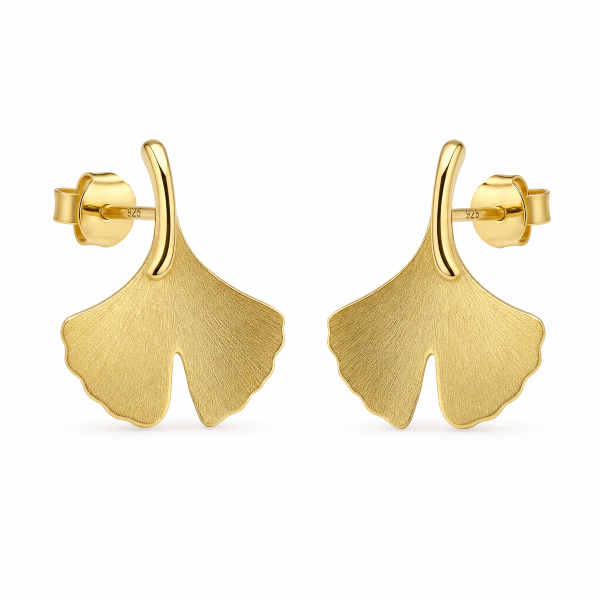 925 Silver Stud Earrings 14K Gold Ginkgo Biloba Design