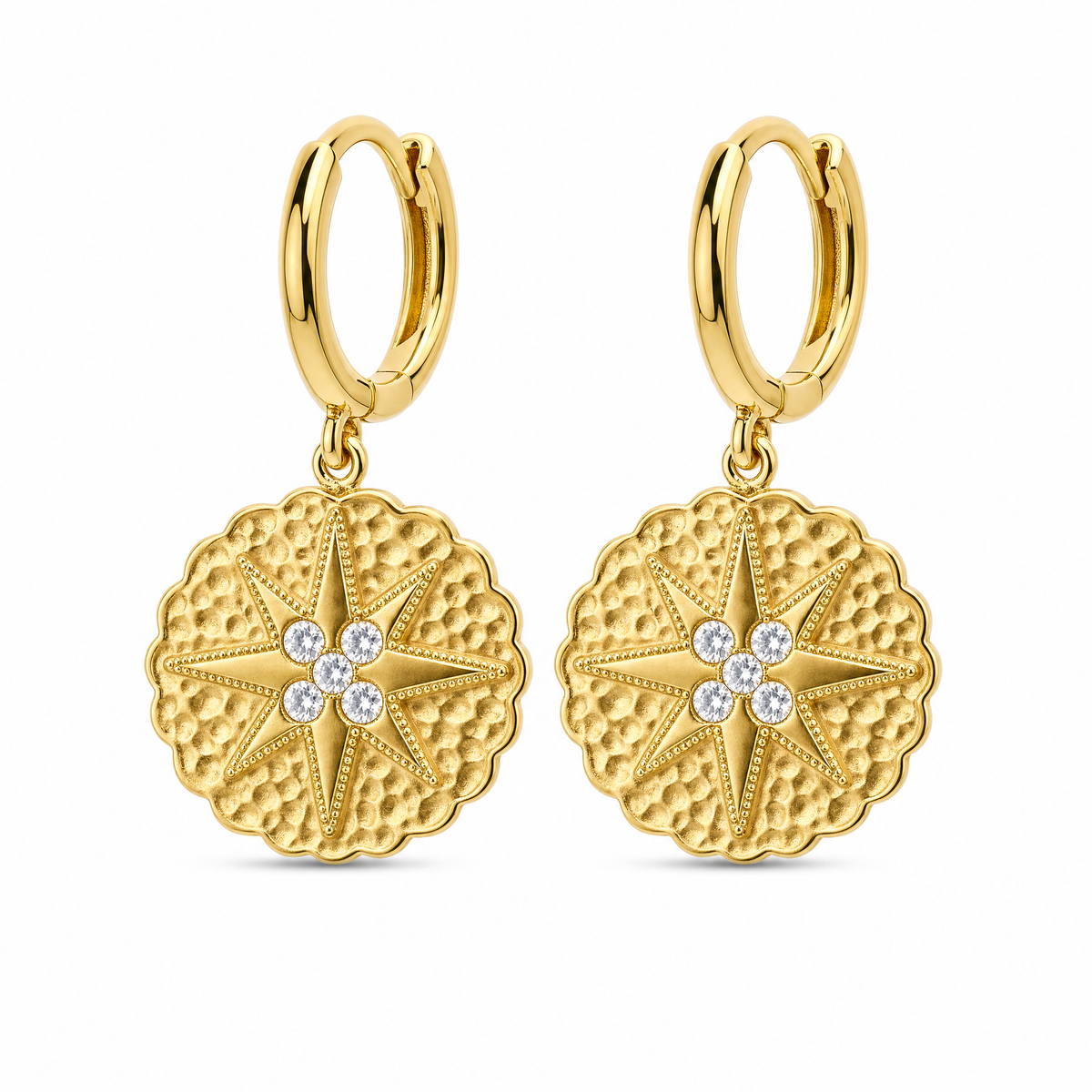 Fashion Star Medal 14K Gold Plated Earrings