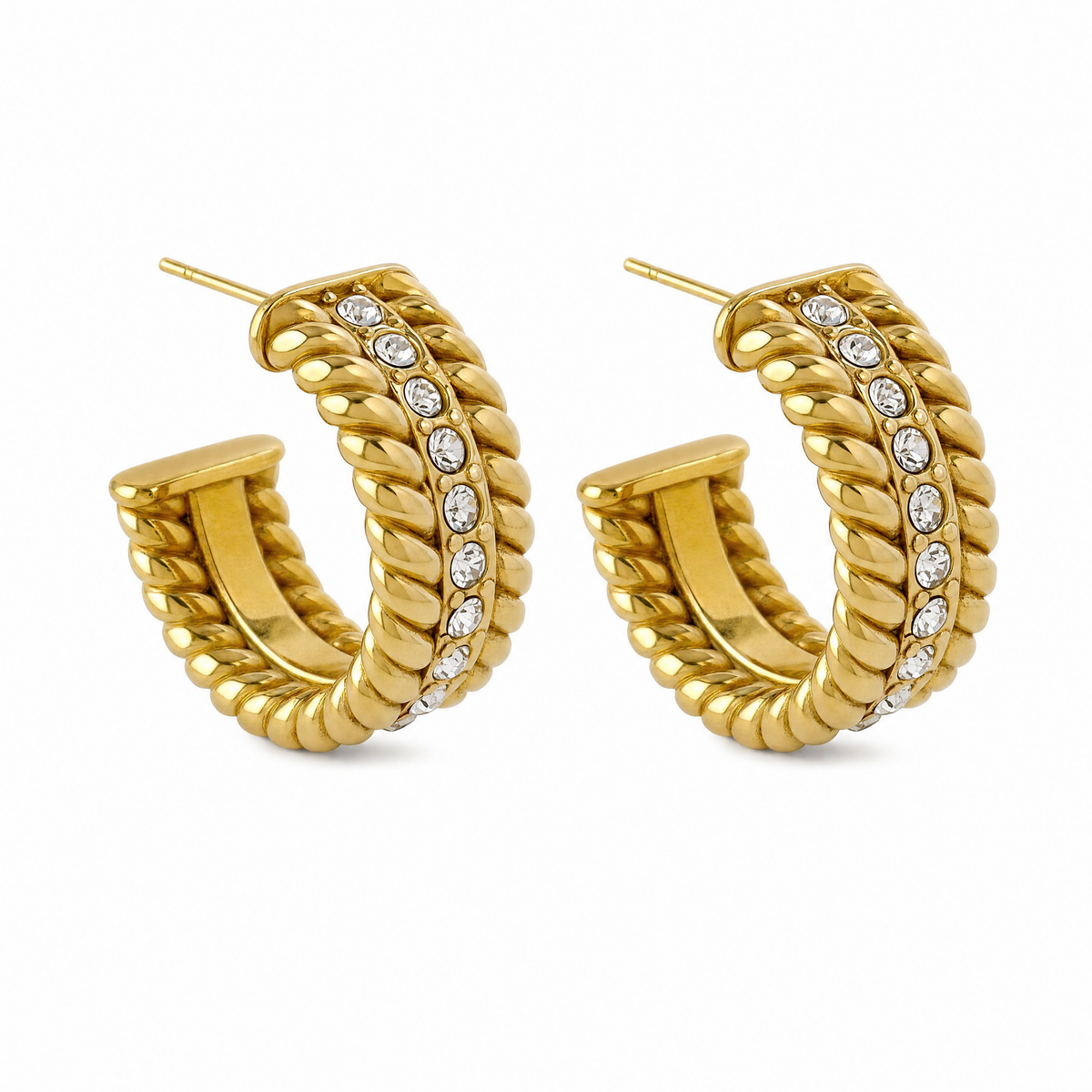 Electroplated Gold-plated C- Shaped Diamond Hoop Earrings