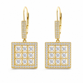 Champagne Gold Round White Diamond Square Earrings