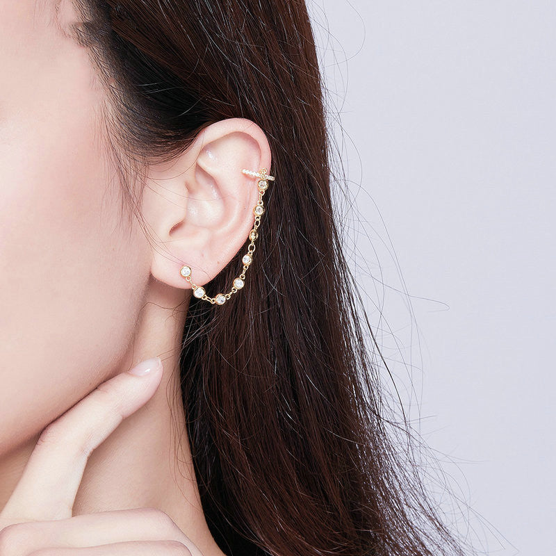 S925 Sterling Silver Earrings Fashion Gold-plated Long Earrings