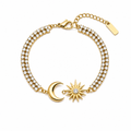 Fashion 14K Gold Plated Star Moon Stainless Steel Bracelet