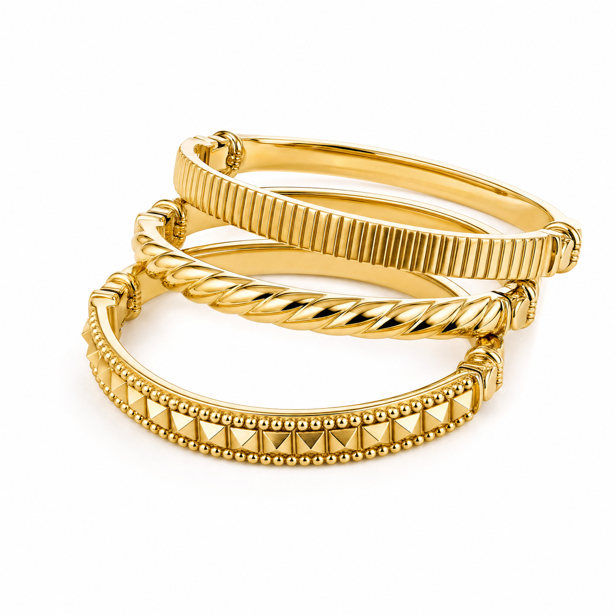 18K Gold Stainless Steel Wave-Style Diamond-Encrusted Bracelet