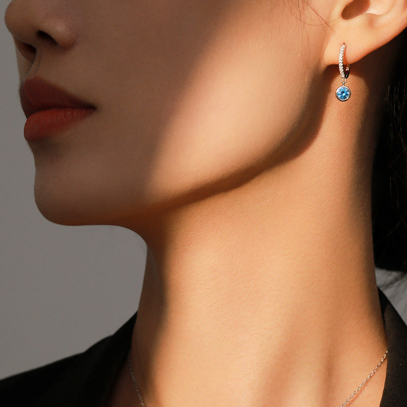Sterling Silver Blue Artificial Diamond Earrings