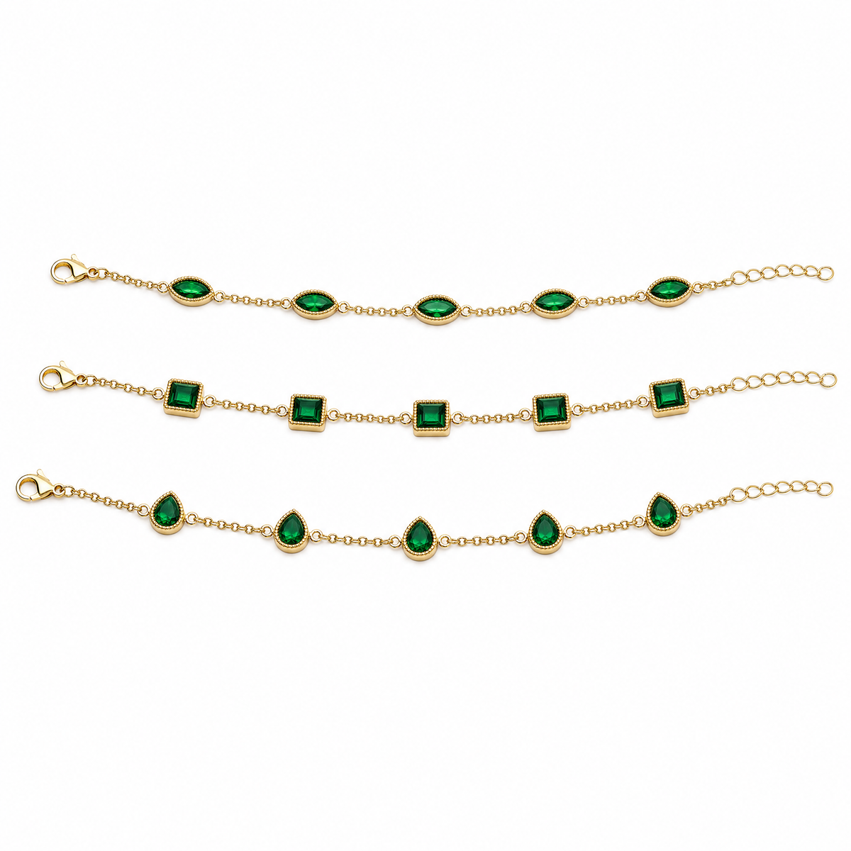S925 Silver 14K Gold Zircon Emerald Bracelet Luxury Jewelry