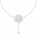 Ice Jade 14K Gold-plated Pearl Butterfly Fritillary Carved Peony Necklace