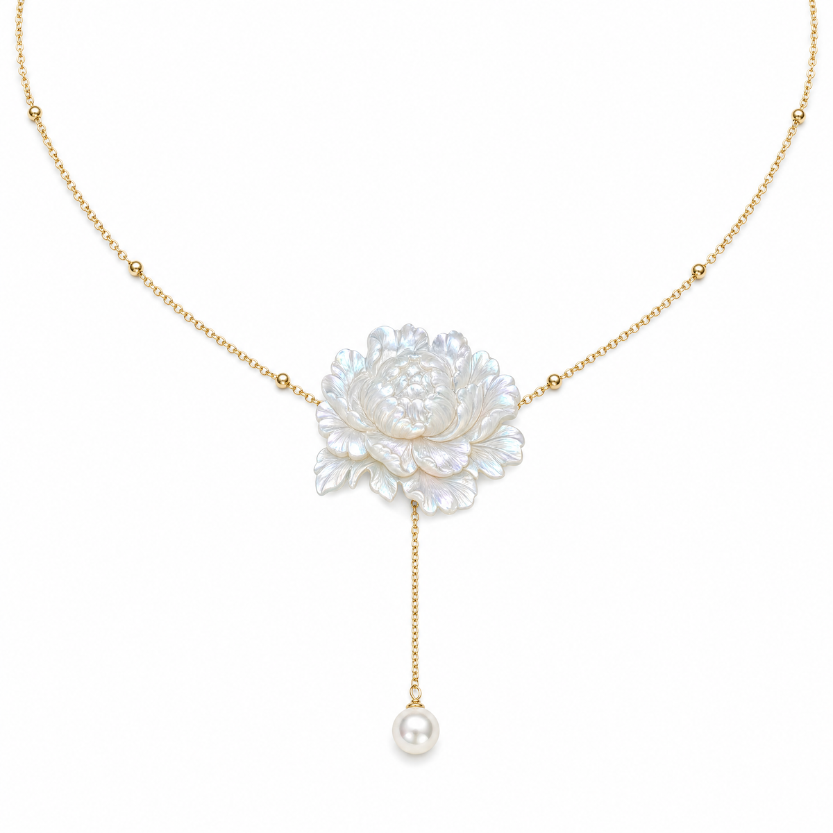 Ice Jade 14K Gold-plated Pearl Butterfly Fritillary Carved Peony Necklace
