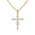 S925 Sterling Silver 14K Gold-Plated Cross Necklace With Diamonds