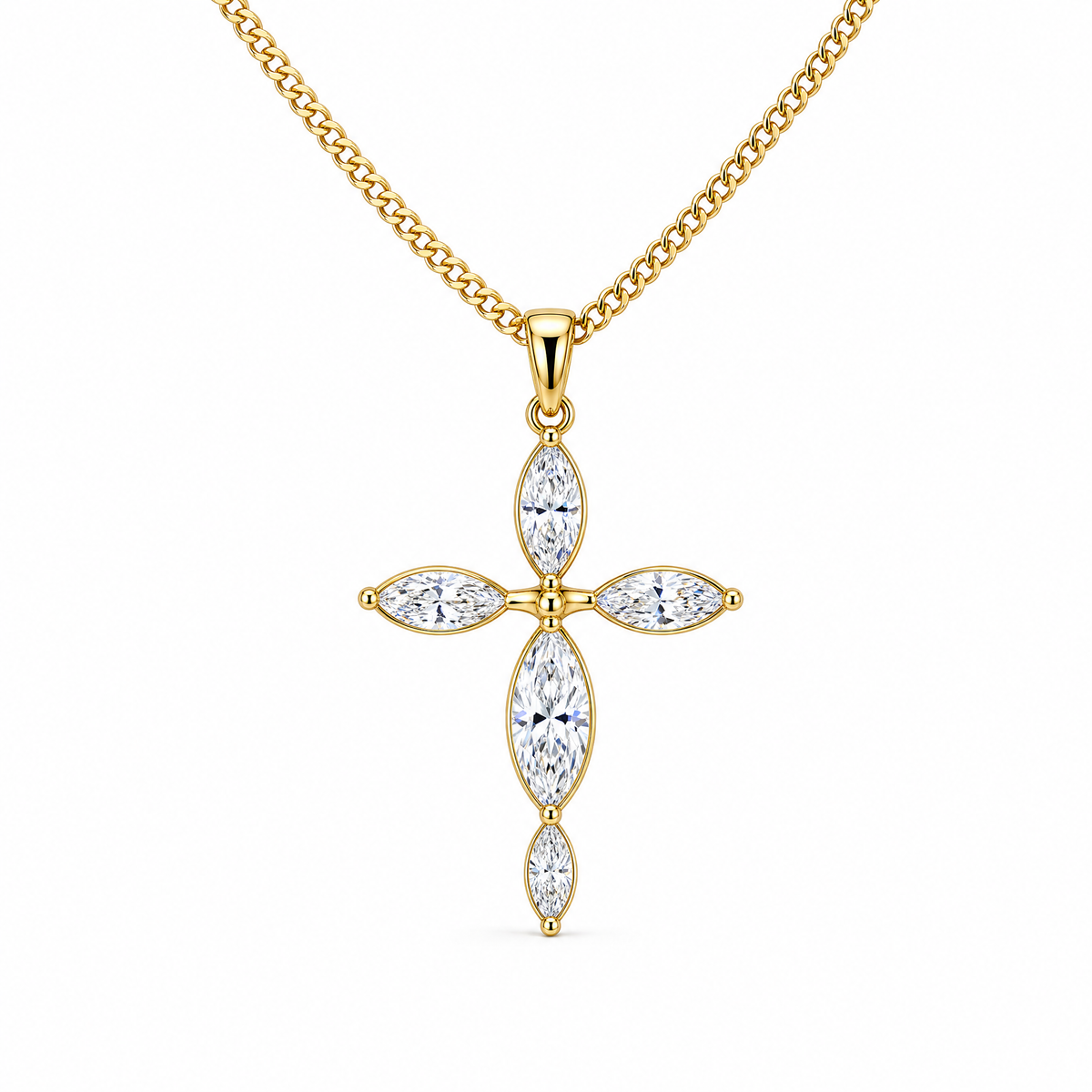 S925 Sterling Silver 14K Gold-Plated Cross Necklace With Diamonds