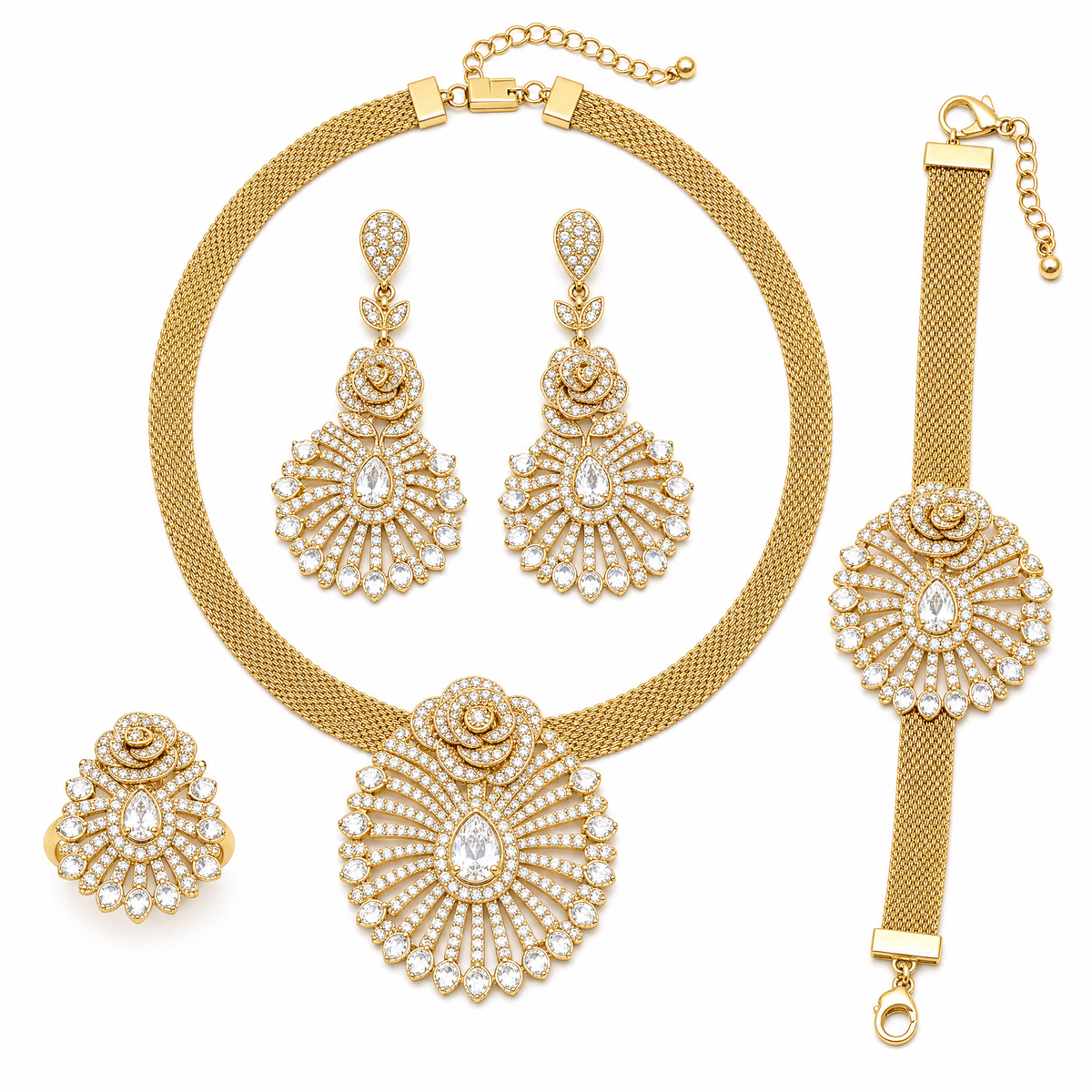 Dramatic Fan-shaped Flower Gold Pendant With Diamonds