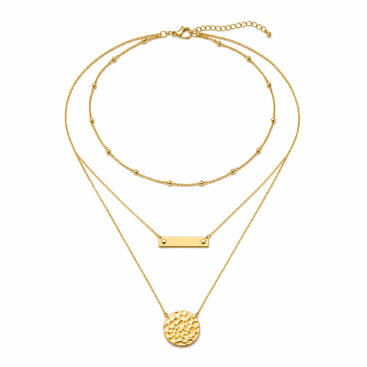Gold Layered Choker Necklace 14K Gold Plated Bar Coin Pendant Jewelry