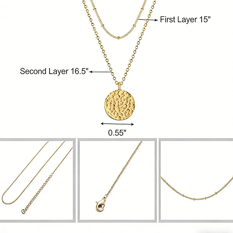 Gold Layered Choker Necklac 14K Gold Bar Coin Pendant Jewelr