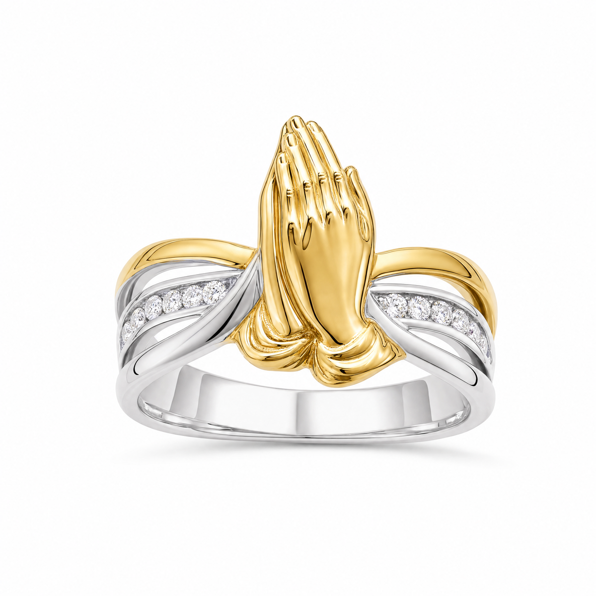 14K Gold Plated Prayer Hands Zircon Ring