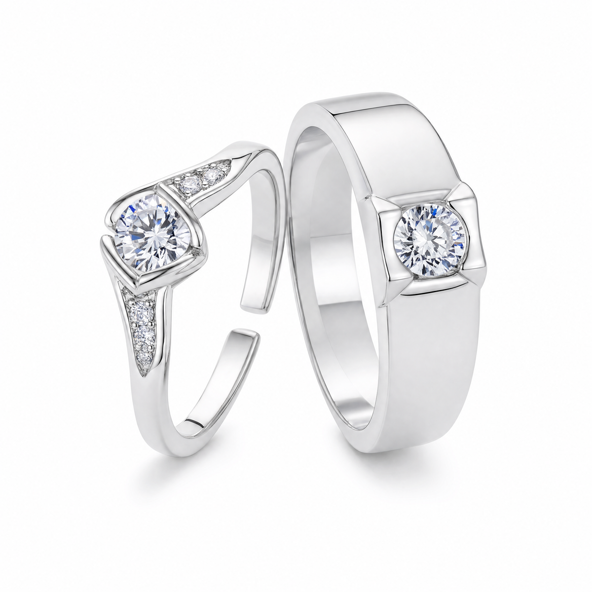 925 Silver Simulation Diamond Couple Rings Men Women Wedding Jewelry