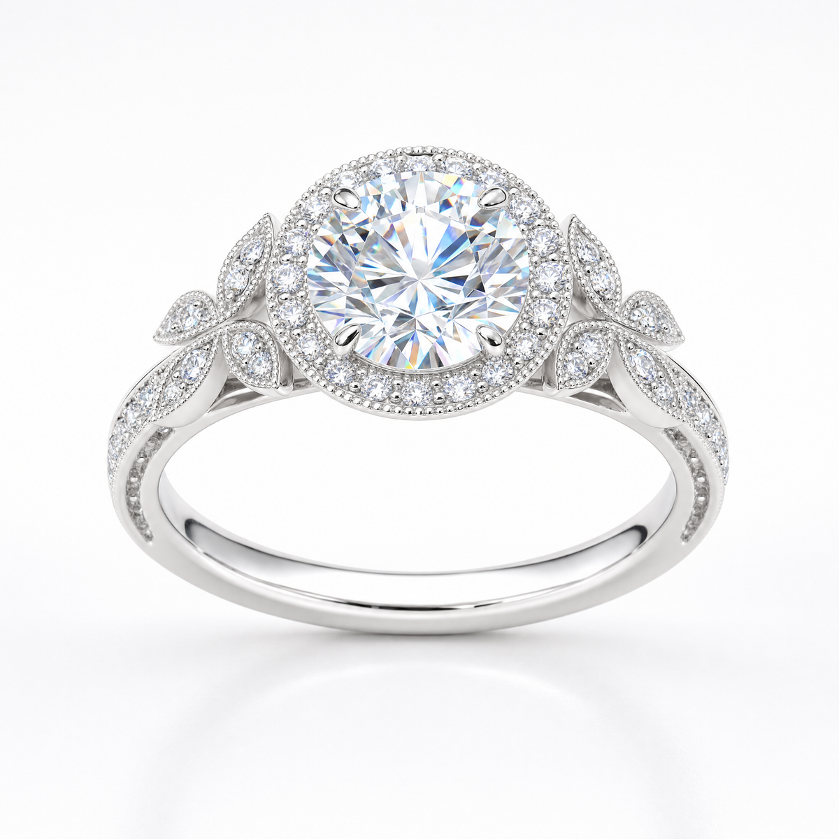 European Princess Leaf Diamond Engagement Ring