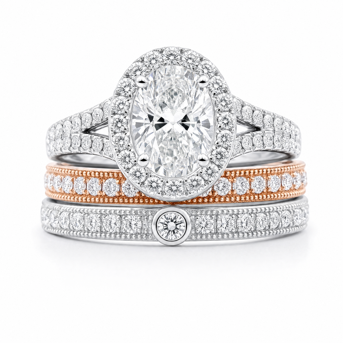 Genuine 925 Silver Ring Set Oval Sapphire 14K Rose Gold Jewelry Anniv