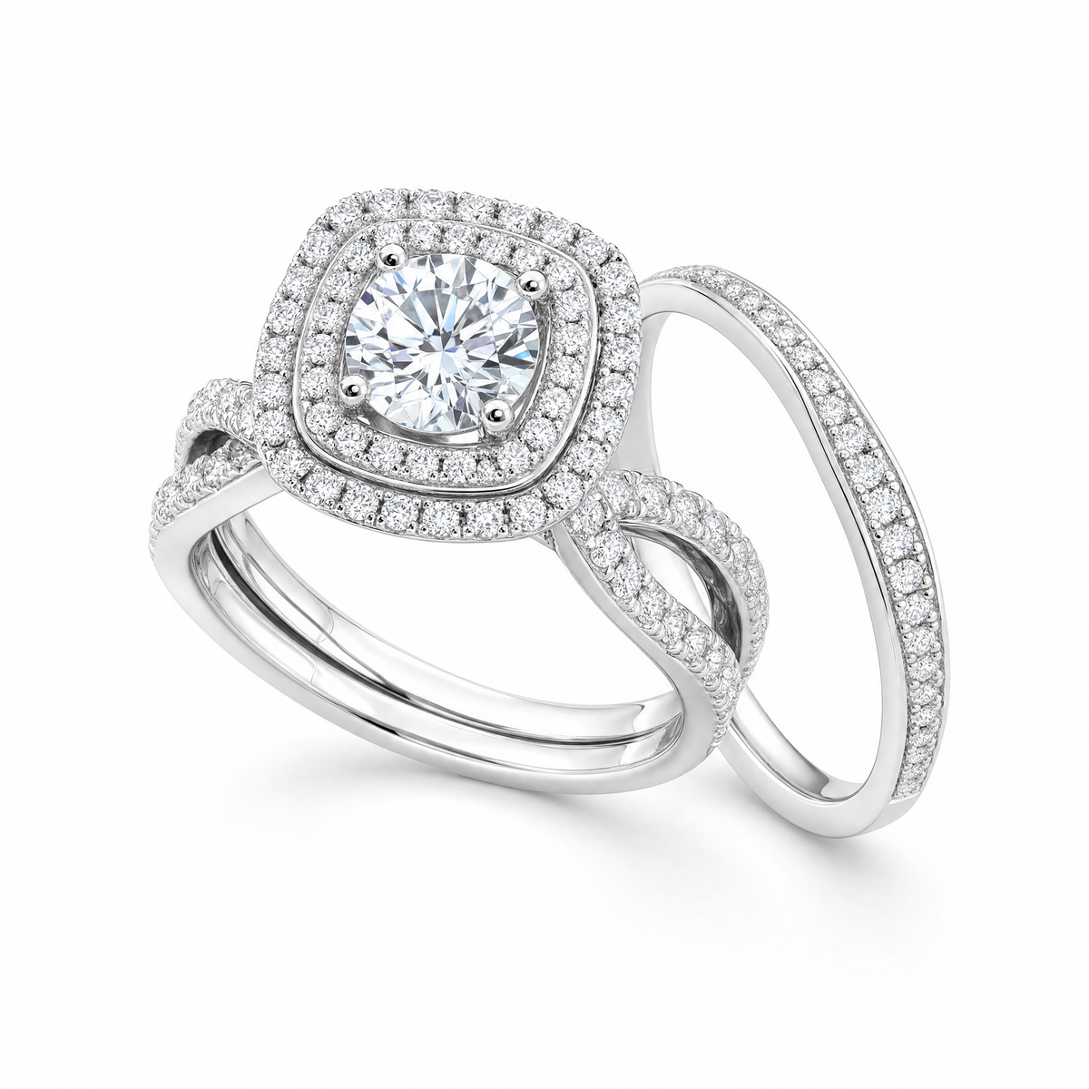 1ct Moissanite Double Ring Set Luxury S925 Silver Plated Platinum.