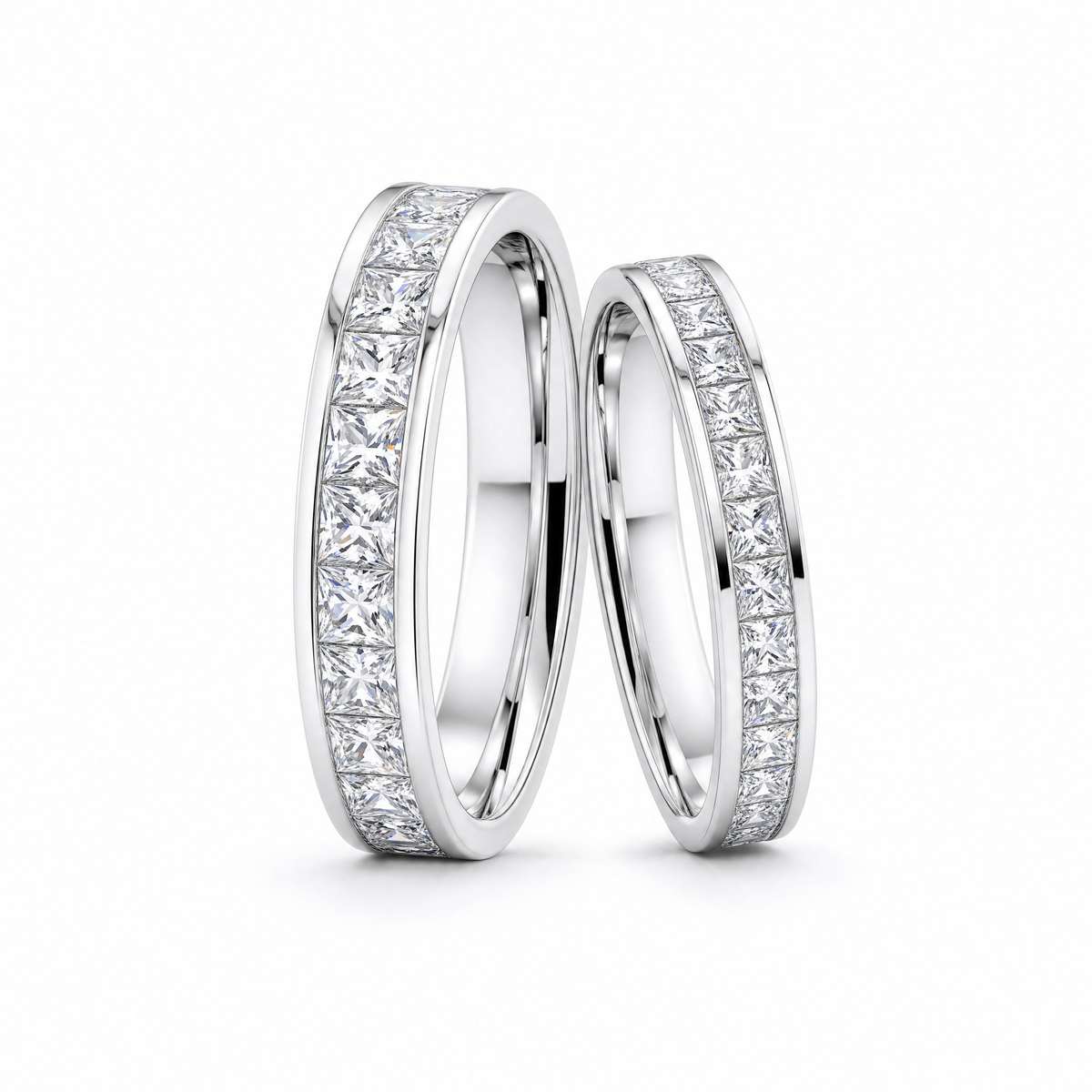 Fashion Platinum Couple Diamond Ring Square Full Circle White Jewelry