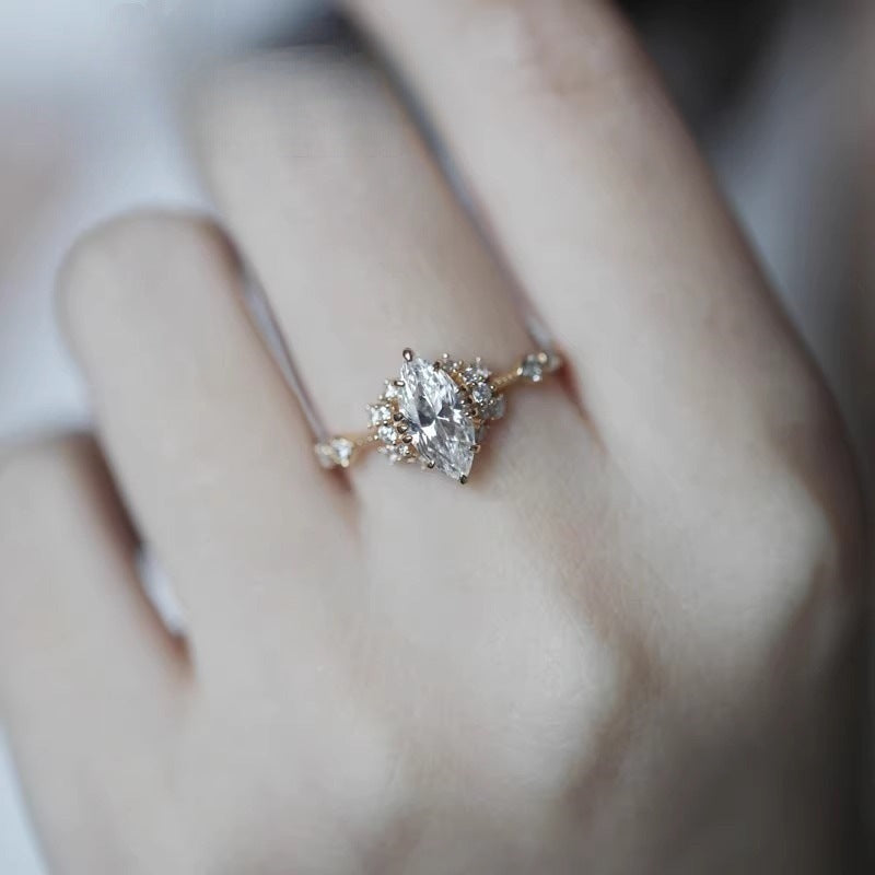 Elegant Couple Rings Zircon Natural Gem Cold Style Luxury Finger Ring