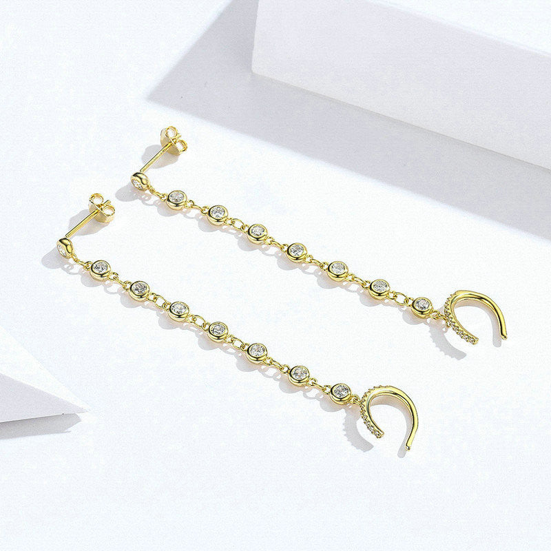 S925 Sterling Silver Earrings Fashion Gold-plated Long Earrings