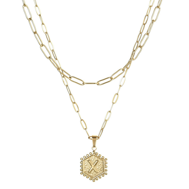 14K Gold Double Layer Necklace Letter Stainless Steel Jewelry Necklace