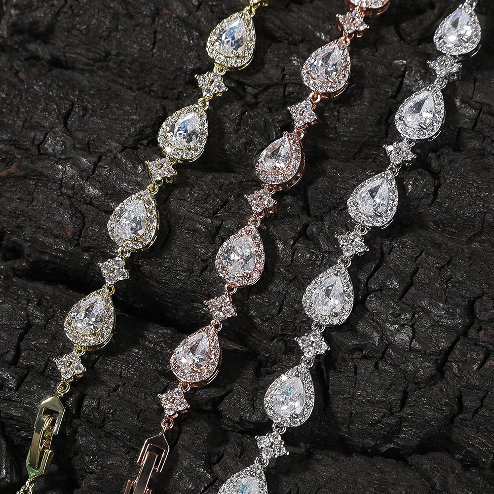 Geometric Gold-plated Bracelet With Colored Diamonds