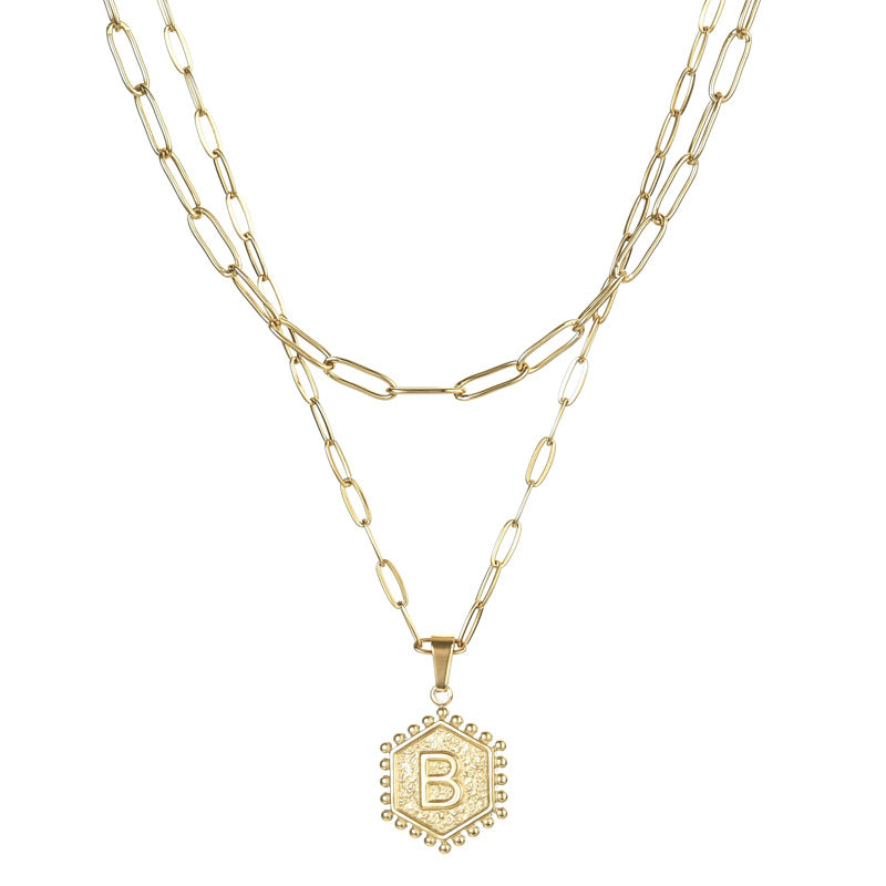 14K Gold Double Layer Necklace Letter Stainless Steel Jewelry Necklace