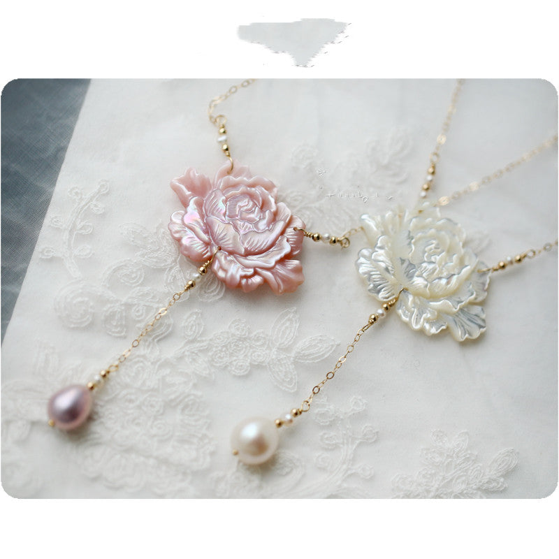 Ice Jade 14K Gold-plated Pearl Butterfly Fritillary Carved Peony Necklace
