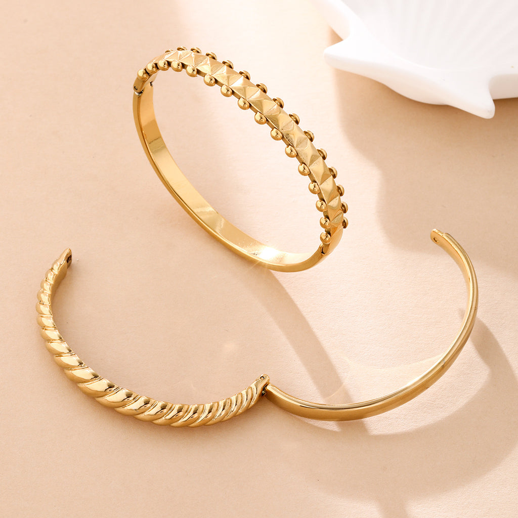 18K Gold Stainless Steel Wave-Style Diamond-Encrusted Bracelet