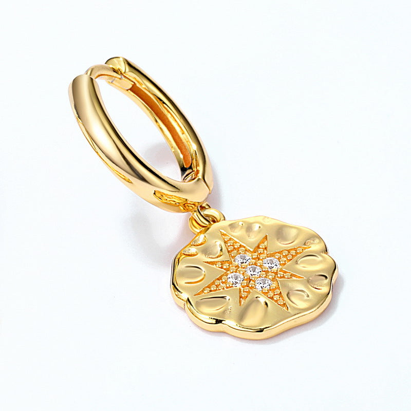 Fashion Star Medal 14K Gold Plated Earrings