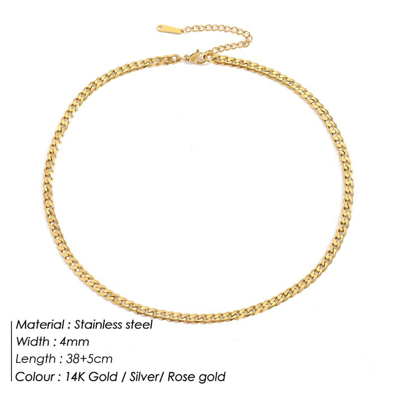 Stainless Steel Necklace 14K Gold Plated Cuban Chain Clavicle Chain
