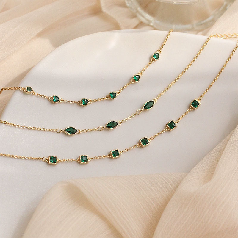 S925 Silver 14K Gold Zircon Emerald Bracelet Luxury Jewelry