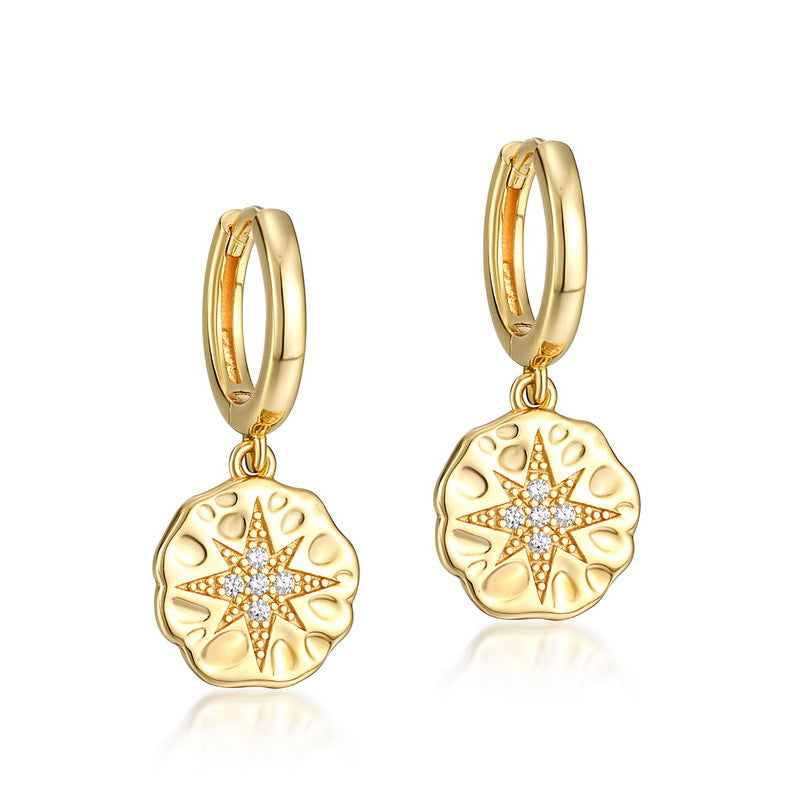 Fashion Star Medal 14K Gold Plated Earrings