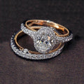 Genuine 925 Silver Ring Set Oval Sapphire 14K Rose Gold Jewelry Anniv