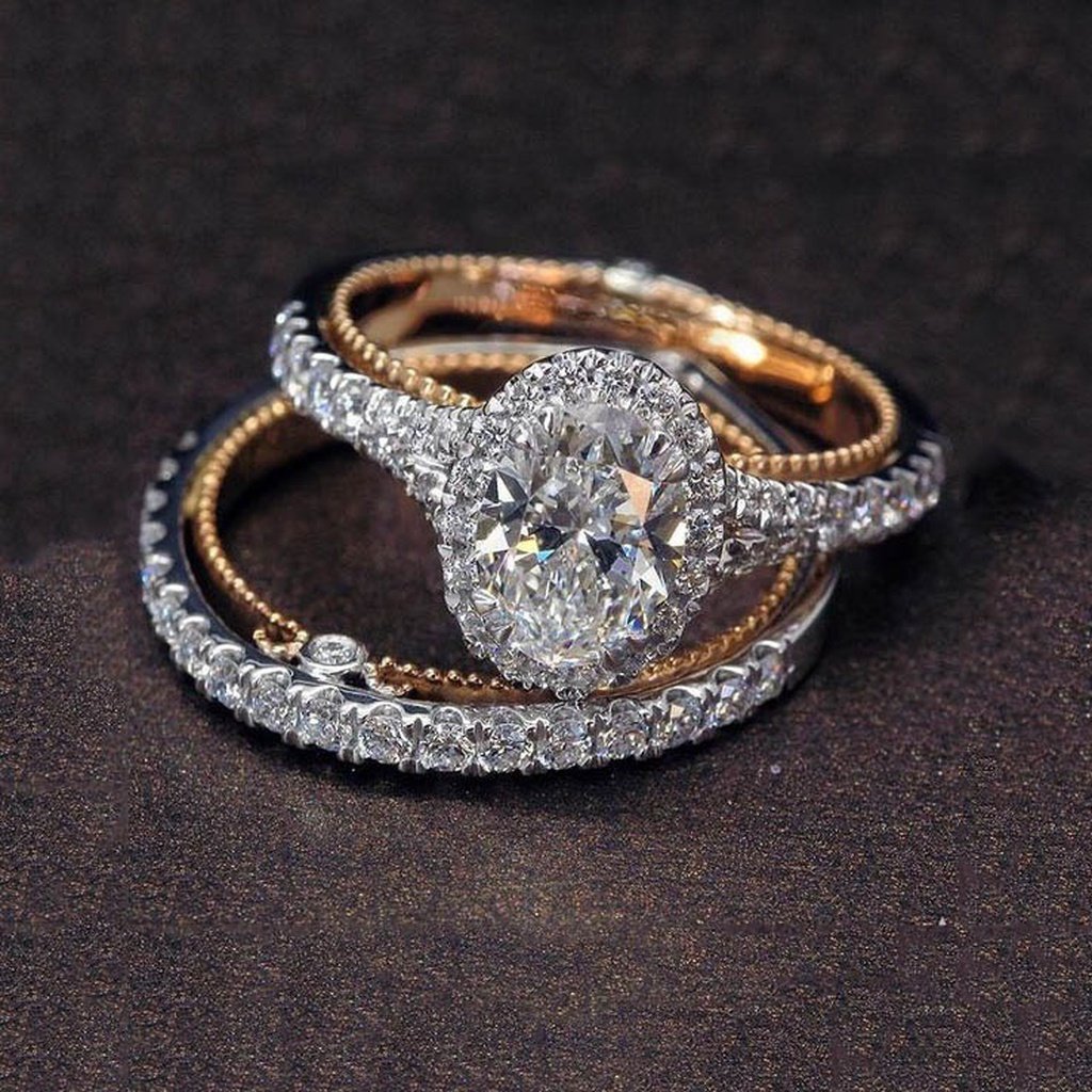 Genuine 925 Silver Ring Set Oval Sapphire 14K Rose Gold Jewelry Anniv