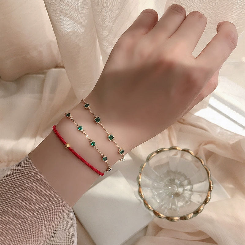 S925 Silver 14K Gold Zircon Emerald Bracelet Luxury Jewelry