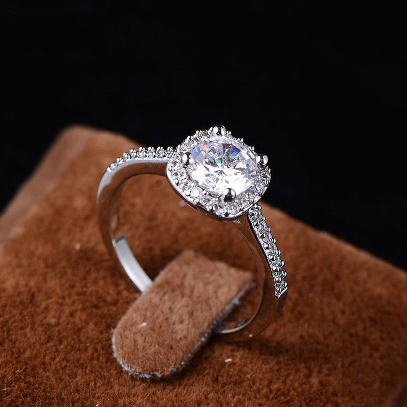 Women Silver Luxury Wedding Ring Square Cubic Zirconia Jewelry