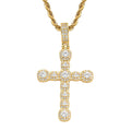14K Gold CZ Cross Pendant Stainless Steel Rope Chain Necklace