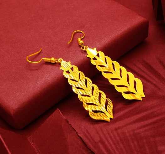 Gold Plated Tassel Flower Asymmetric Leaf Earrings Luxury Wedding Jewelry