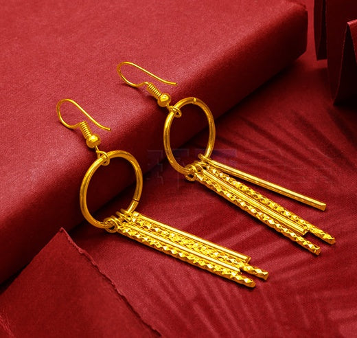 Gold Plated Tassel Flower Asymmetric Leaf Earrings Luxury Wedding Jewelry