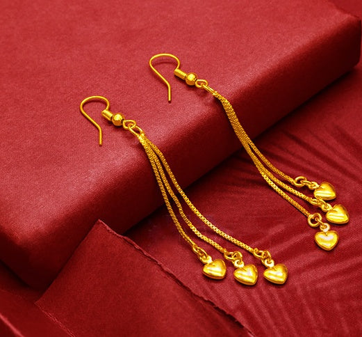 Gold Plated Tassel Flower Asymmetric Leaf Earrings Luxury Wedding Jewelry
