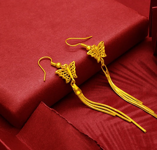 Gold Plated Tassel Flower Asymmetric Leaf Earrings Luxury Wedding Jewelry