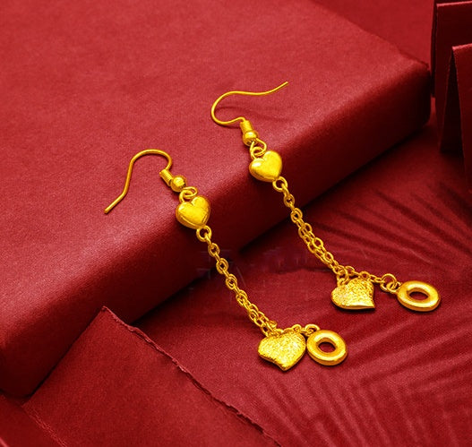 Gold Plated Tassel Flower Asymmetric Leaf Earrings Luxury Wedding Jewelry