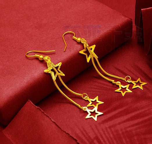 Gold Plated Tassel Flower Asymmetric Leaf Earrings Luxury Wedding Jewelry