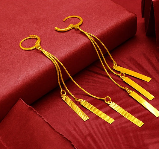 Gold Plated Tassel Flower Asymmetric Leaf Earrings Luxury Wedding Jewelry