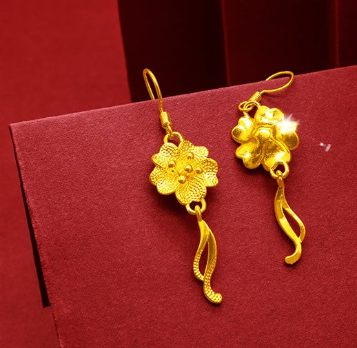 Gold Plated Tassel Flower Asymmetric Leaf Earrings Luxury Wedding Jewelry