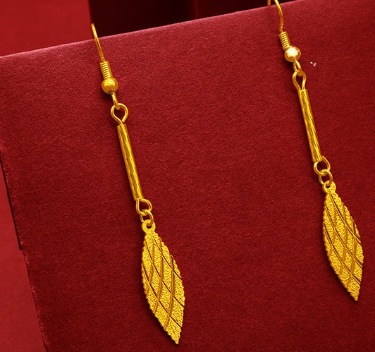Gold Plated Tassel Flower Asymmetric Leaf Earrings Luxury Wedding Jewelry